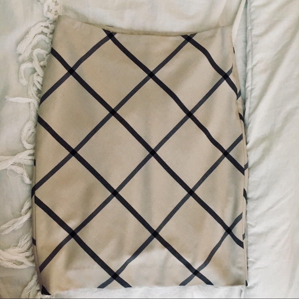 Cream & Black Plaid Pencil Skirt